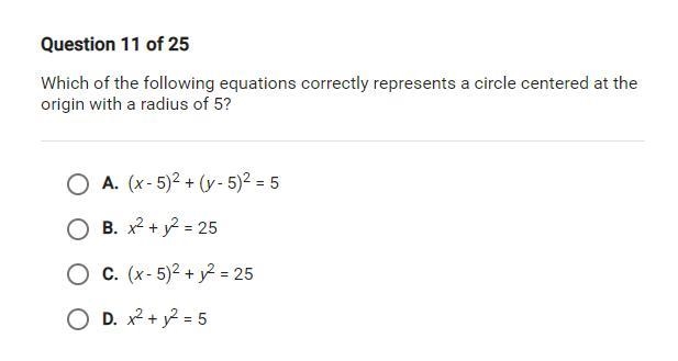 Which of the following equations correctly represents a circle centered at the origin-example-1