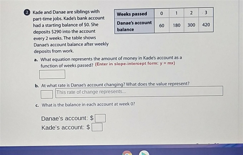 Help Me, Now! A. What equation represents the amount of money in Kade's account as-example-1