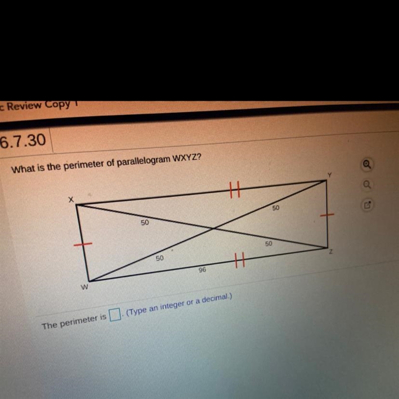 Please answer!! What is the perimeter of parallelogram WXYZ? The perimeter is (Type-example-1