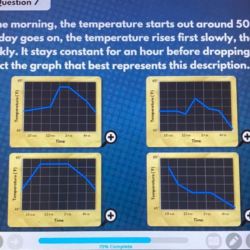 Question 7 In the morning, the temperature starts out around 50°F. As the day goes-example-1