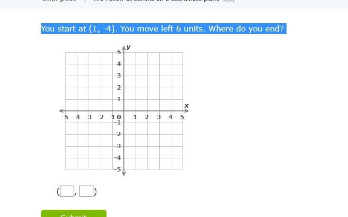 You start at (1, -4). You move left 6 units. Where do you end?-example-1