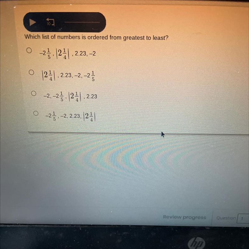 Which list of numbers is ordered from greatest to least?-example-1