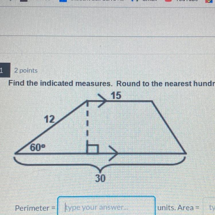 Find the area and perimeter of the figure.-example-1