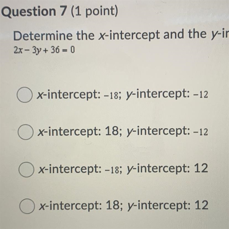 Determine the x-intercept and the y-intercept for the graph of this equation: 2x - 3y-example-1