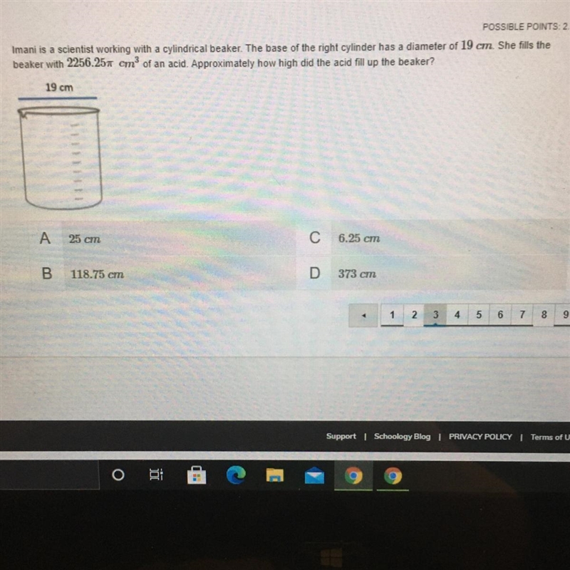 Imani is a scientist working with a cylindrical beaker. The base of the right cylinder-example-1