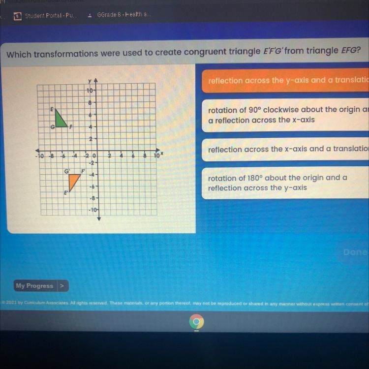 Which transformations were used to create congruent triangle EFGʻfrom triangle EFG-example-1