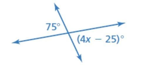 Tell whether the angles are adjacent or vertical. Then find the value of x.-example-1