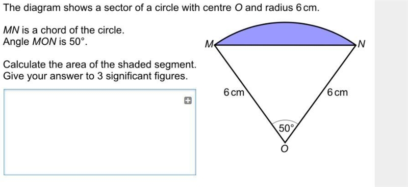 The diagram shows the sector of a circle with the centre O and radius 6cm. MN is a-example-1