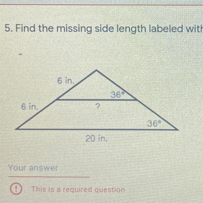 Find the missing side length labeled with a ? mark.-example-1