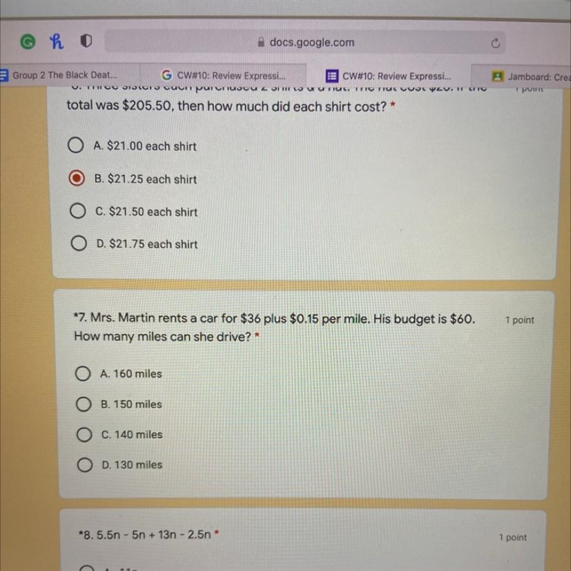 *7. Mrs. Martin rents a car for $36 plus $0.15 per mile. His budget is $60. How many-example-1