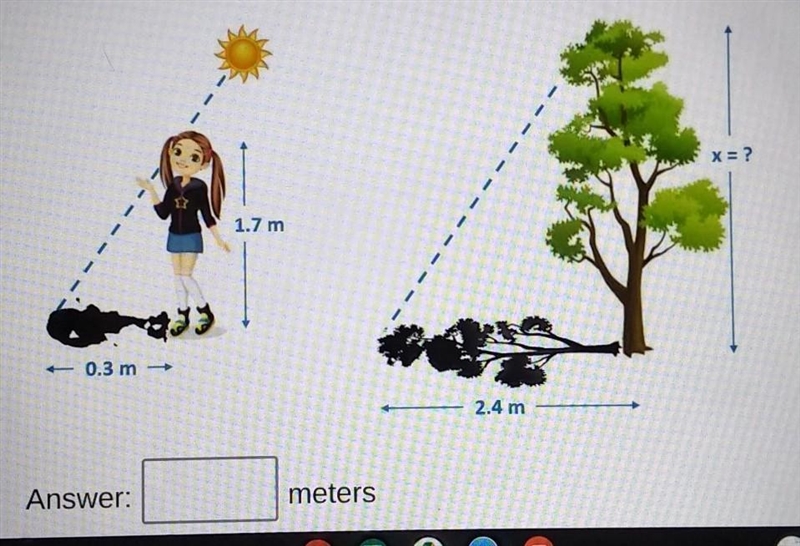 Suzi is 1.7 meters tall. At 2:00 pm, Suzi measures her shadow to be 0.3 meters long-example-1