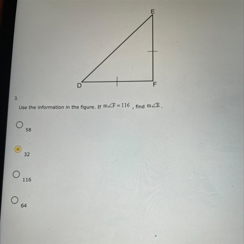 Use the information in the figure. If F=116, find E 58 32 116 64-example-1