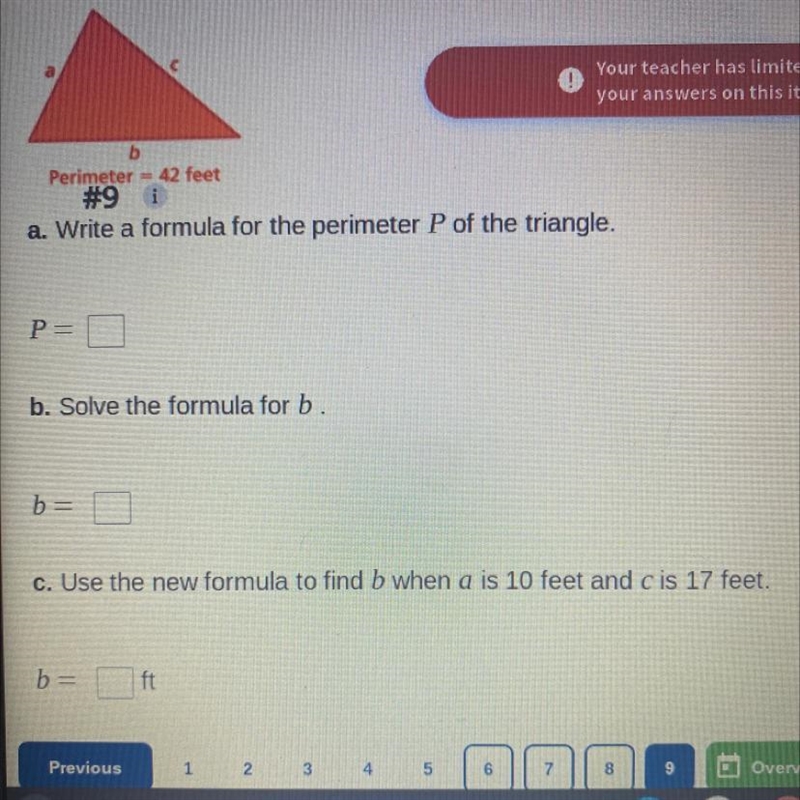 Wrings a formula for the perimeter p of the triangle-example-1