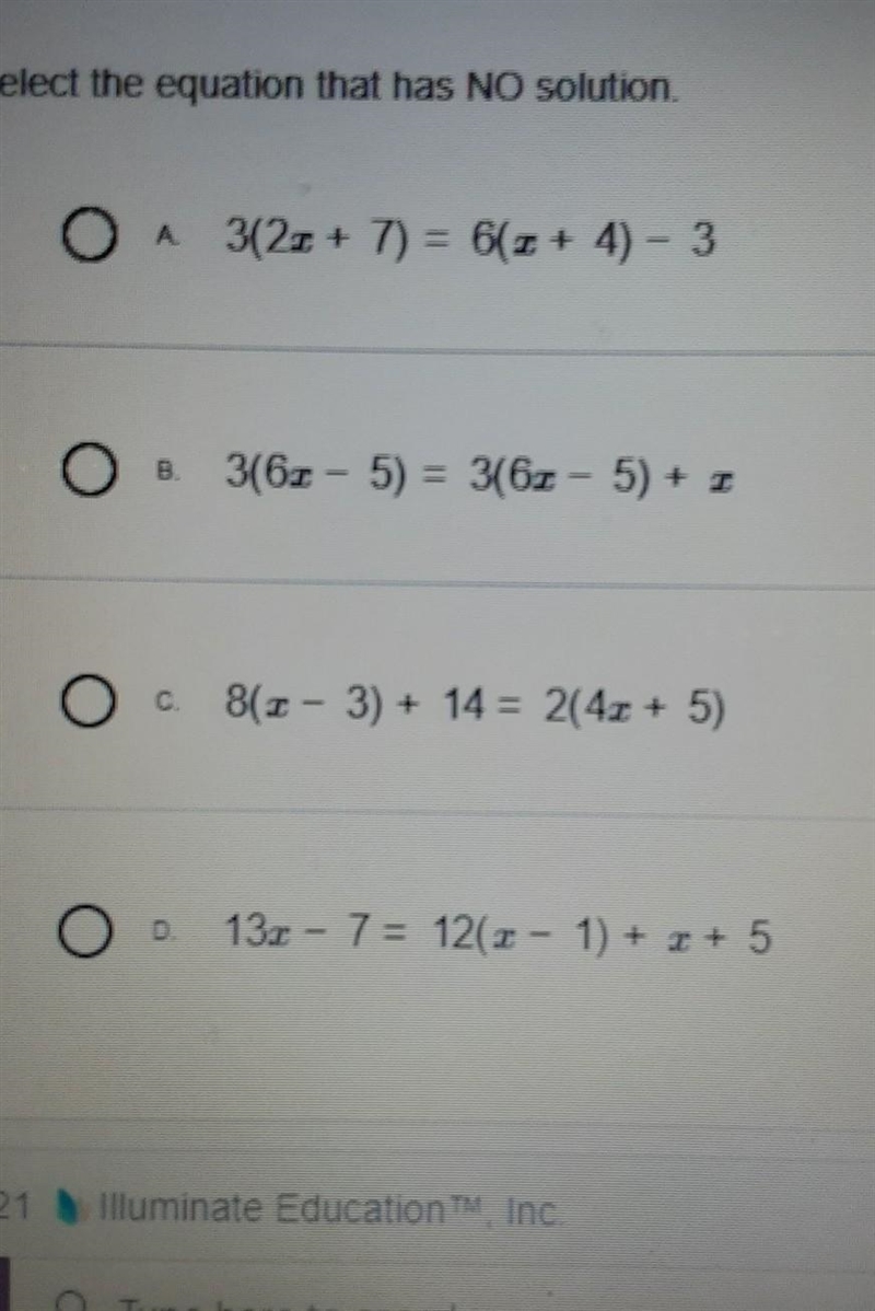 Select the equation that has no solution ​-example-1