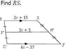 FOR 90 POINTS PLEASE HELP QUESTION 1 If RS is 2x+15, and VW is 3x+5, and UT is 6x-example-2