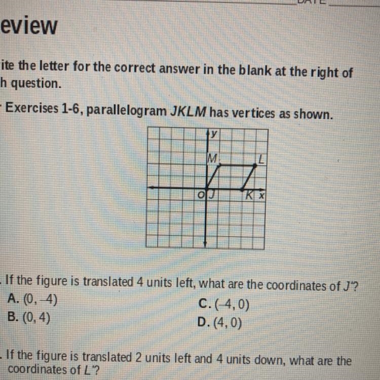 If the figure is translated 4 units left what are the coordinates-example-1