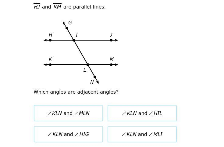 Which angles are adjacent angles?-example-1