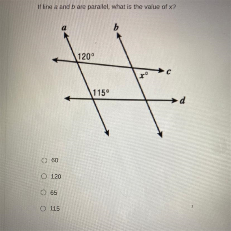 If line a and b are parallel, what is the value of x? Please help me-example-1