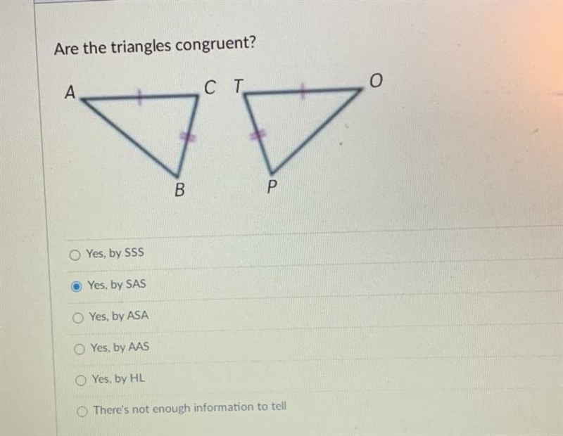 Are the triangles congruent? -yes by SSS -yes by SAS -yes by ASA -yes by AAS -yes-example-1