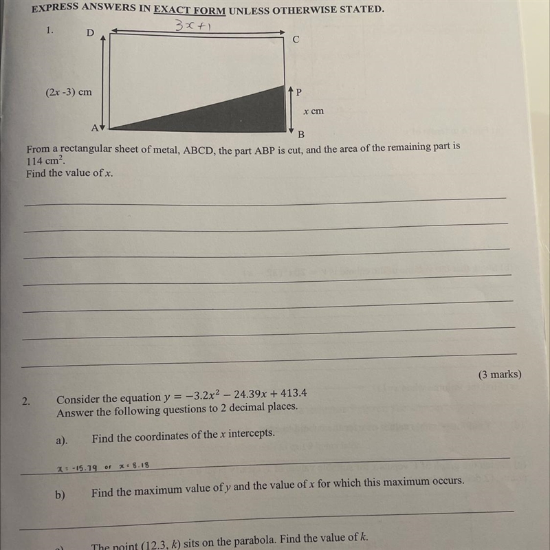 Question 1 and 2 please :) (exact form)-example-1