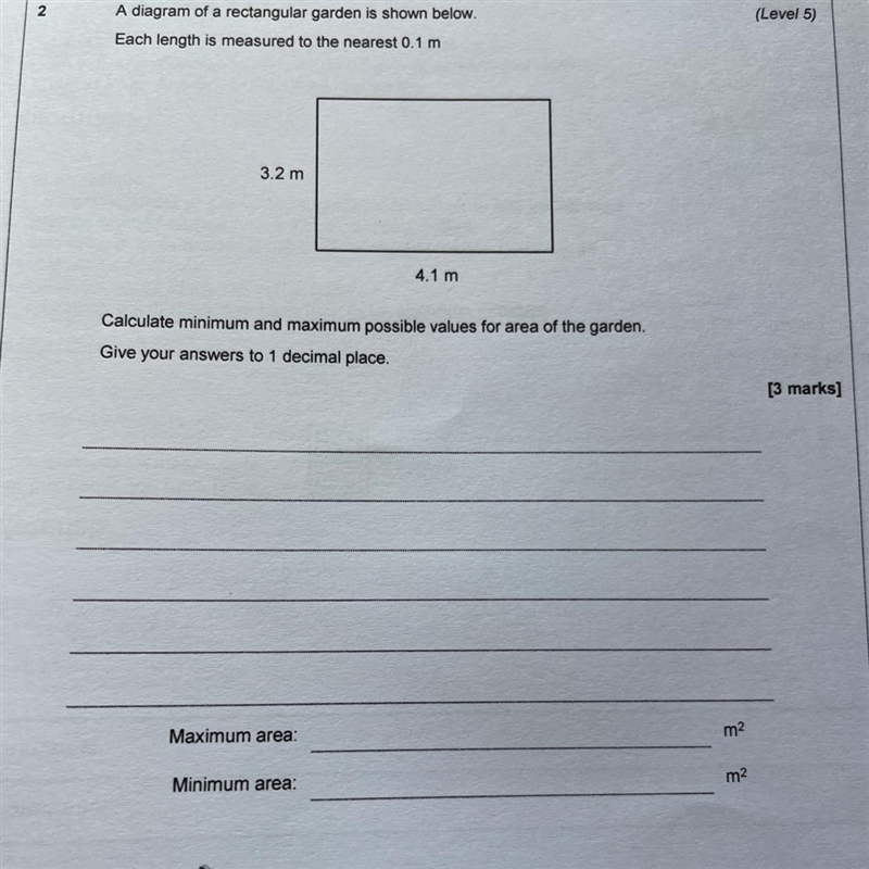 Find the minimum and maximum possible values for area of the garden-example-1