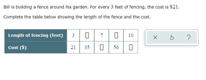 Help me please! Bill is building a fence around his garden. For every 3 feet of fencing-example-1