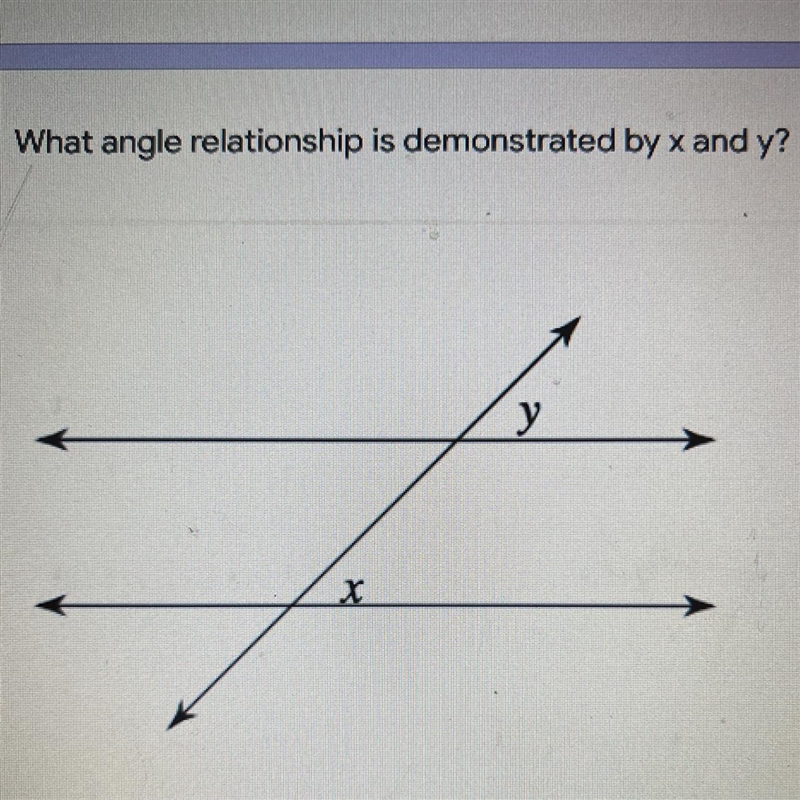 What angle relationship is demonstrated by x and y?-example-1