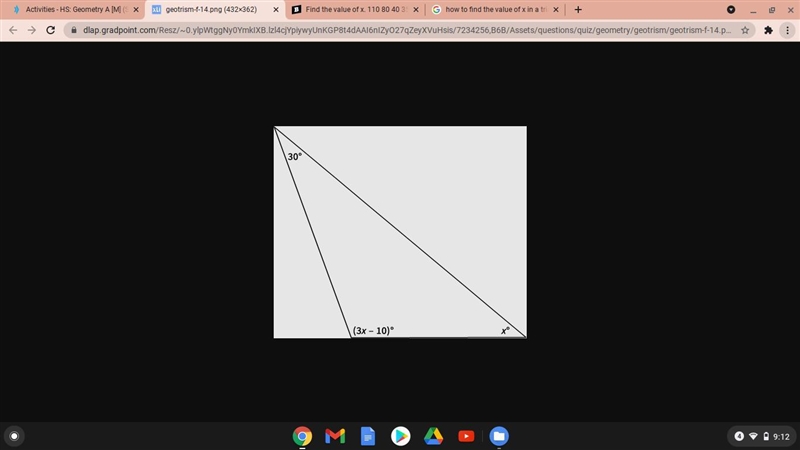 Find the value of x. 110 80 40 35-example-1