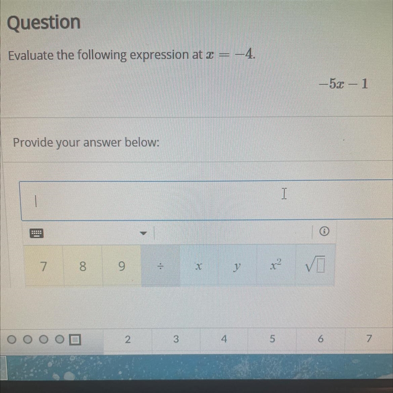 Evaluate the following expression at x = -4 -5x-1-example-1