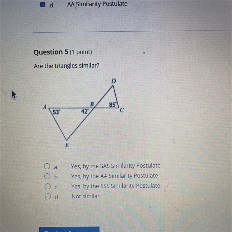 Are these triangles similar?-example-1