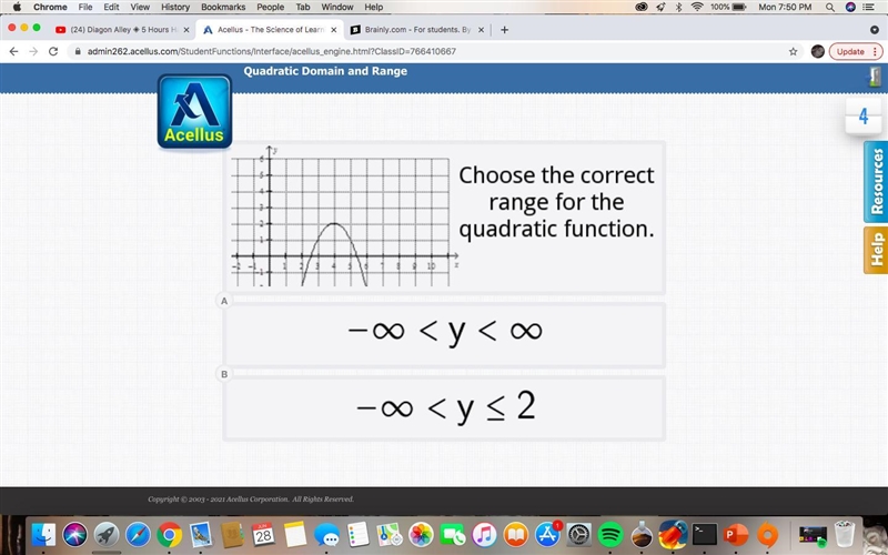 Choose the correct range for the quadratic function?-example-1