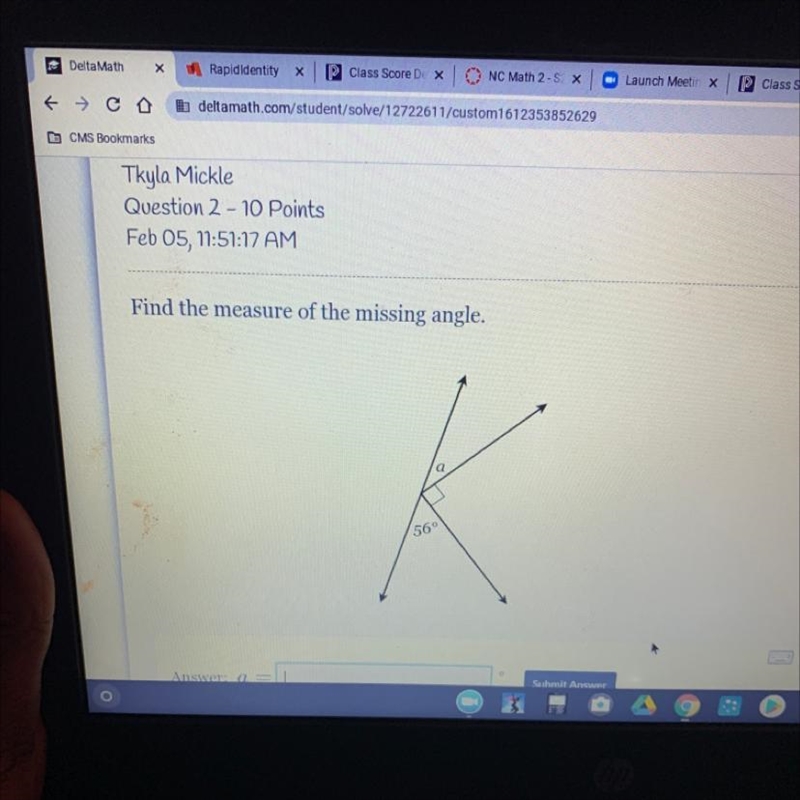 Find the measure of the missing angle. 56-example-1