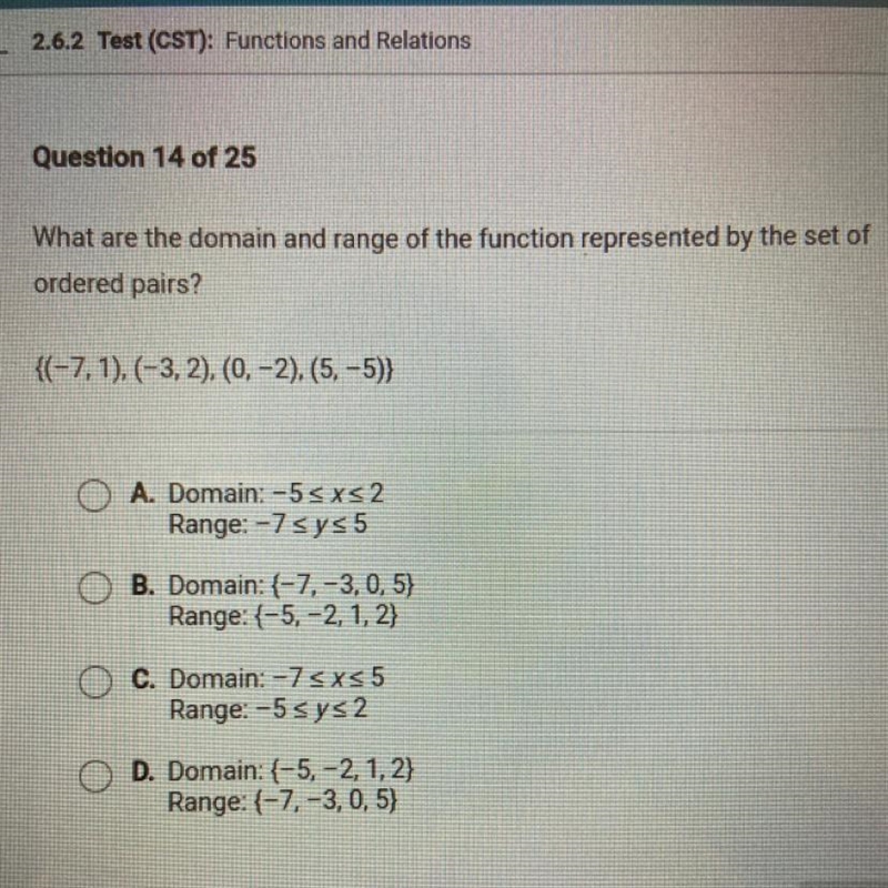 What are the domain and range of the function represented by the set of the ordered-example-1