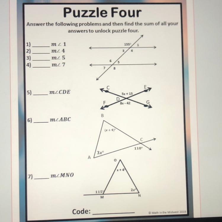 HELP Puzzle Four Answer the following problems and then find the sum of all your answers-example-1