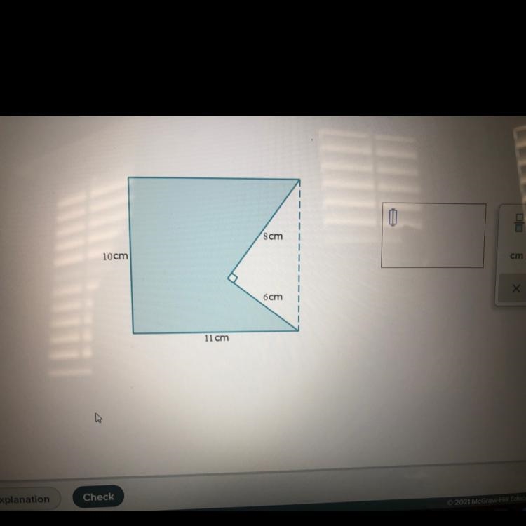 A right triangle is removed from a rectangle to create the shaded region shown below-example-1