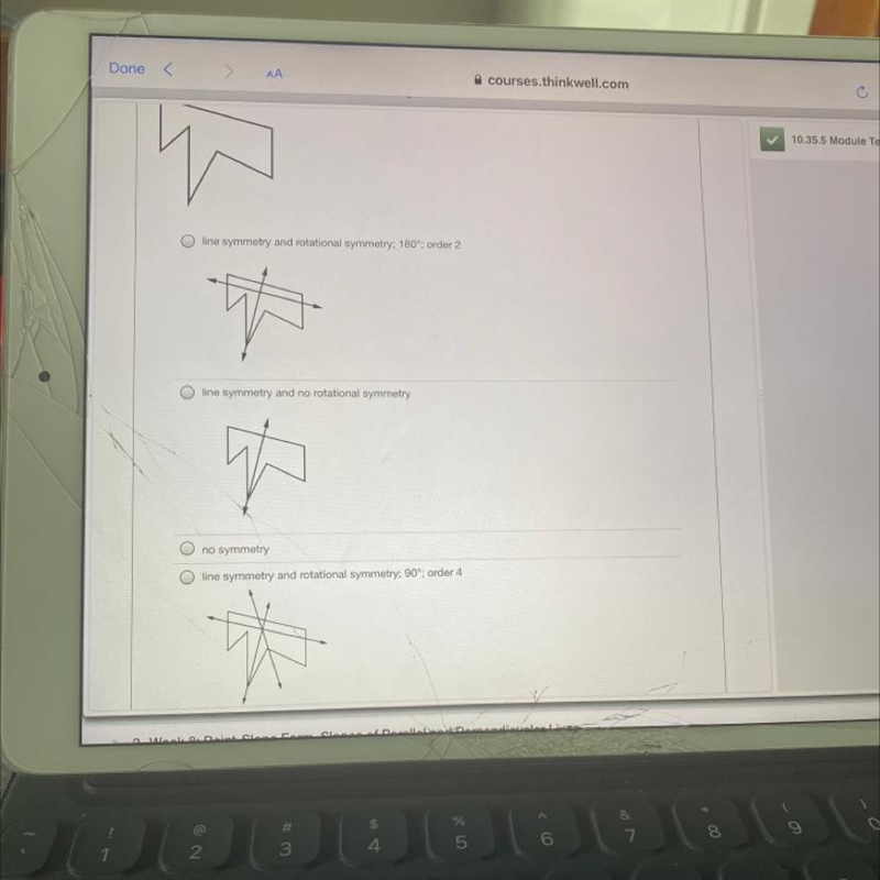 Describe the symmetry of the figure. Identify lines of symmetry, if any. Find the-example-1