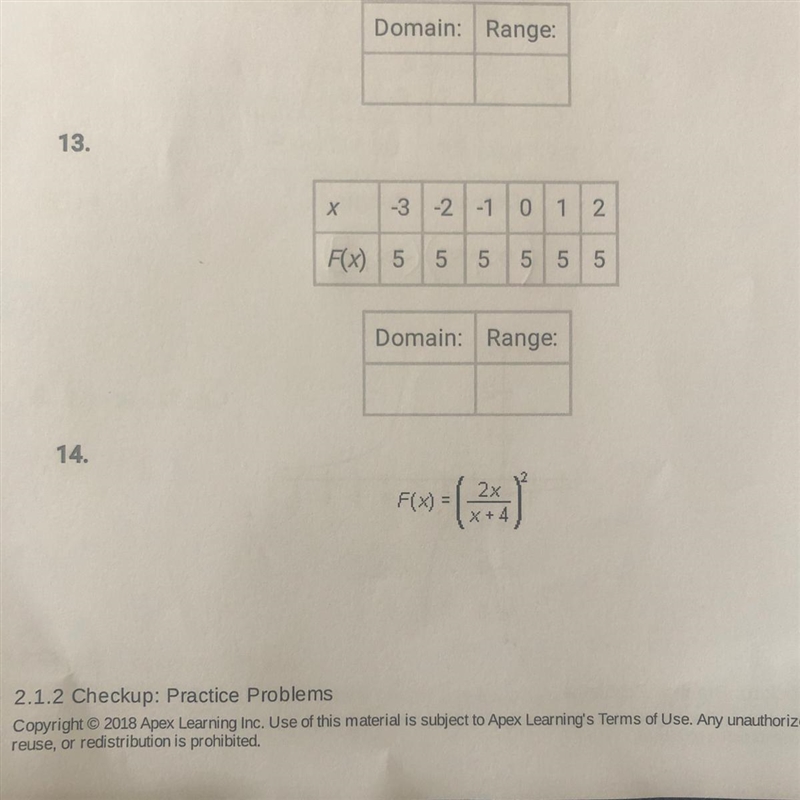 13. Whats the domain and range? 14. What’s the domain and range?-example-1