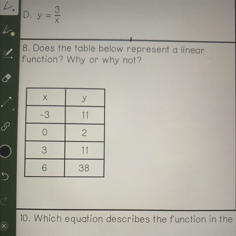 Does the table below represents a linear function why or why not￼-example-1