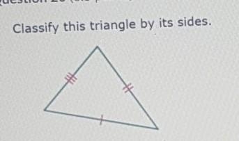 Classify this triangle by it's sides. a) Equilateral b) Isoceles c) Scalene​-example-1