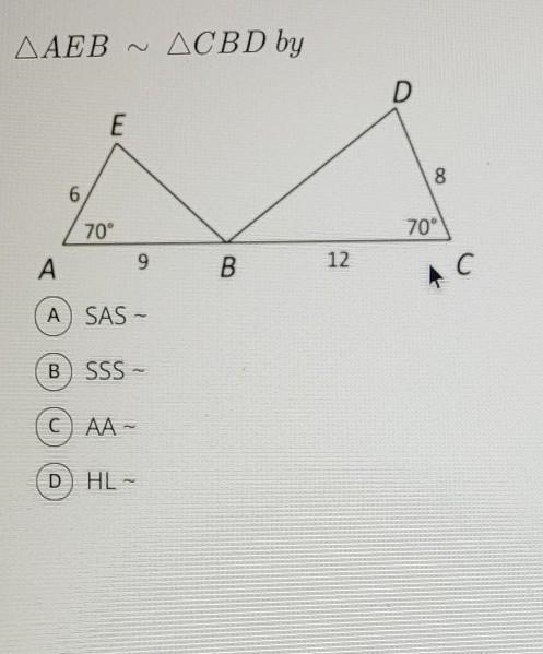 Triangle AEB is similar to triangle CBD by ​-example-1