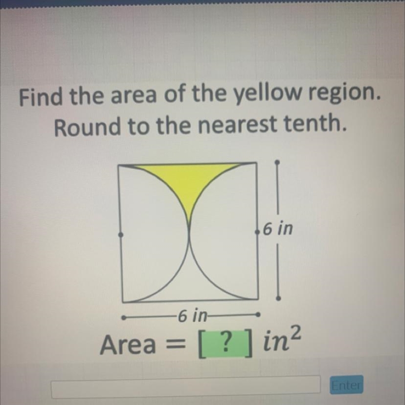 PLEASE HELP!!! find the area of the yellow region. round to the nearest tenth-example-1