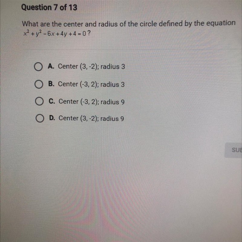 What are the center and radius of the circle defined by the equation x2 + y2 - 6x-example-1