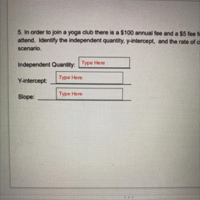 5. In order to join a yoga club there is a $100 annual fee and a $5 fee for each class-example-1