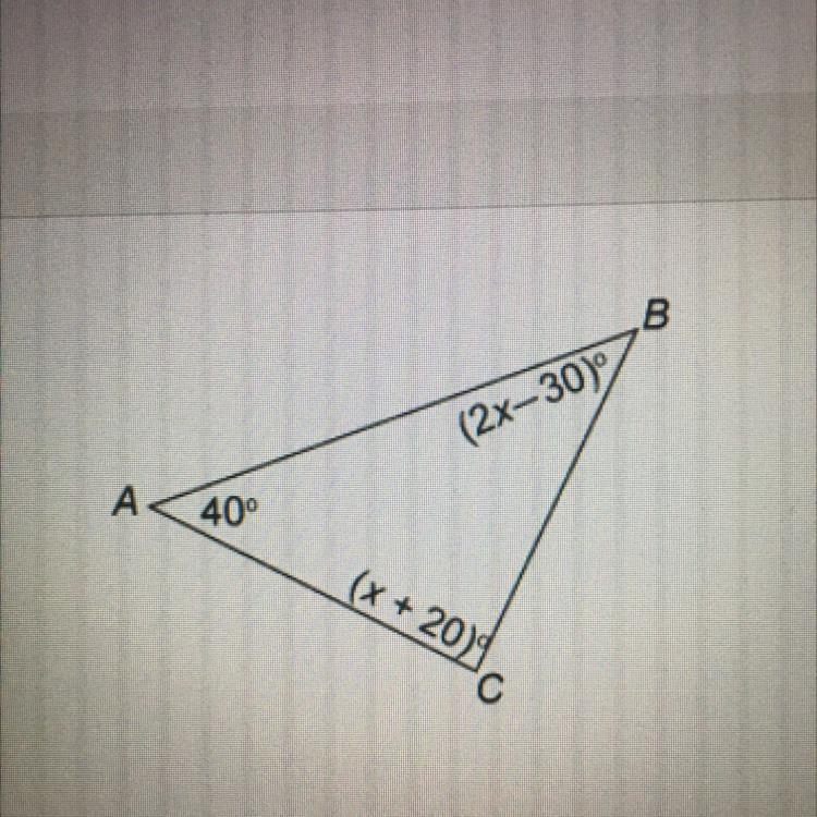 What is the measure of what is the measure of angle B in the triangle? This triangle-example-1