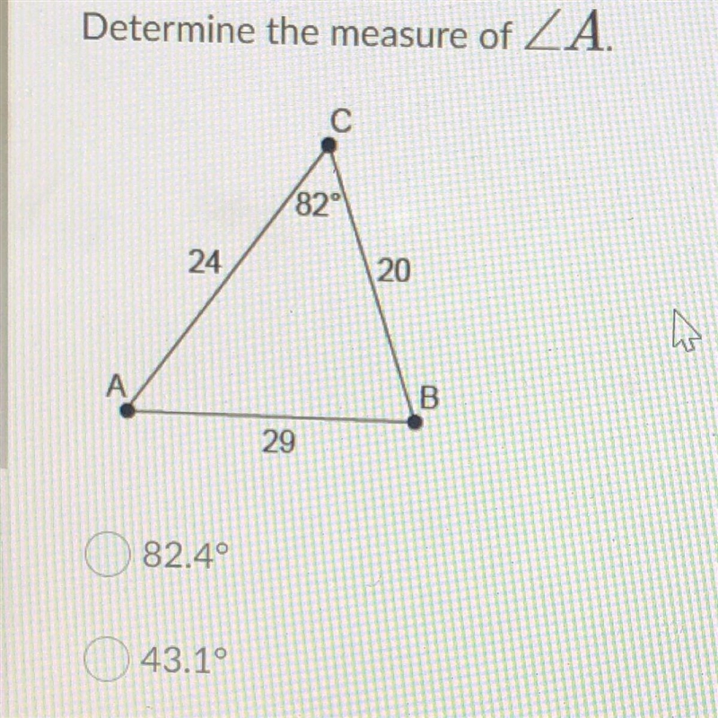 Question 19 (5 points) Determine the measure of 82.49 43.1° 55.0° ° 46.3°-example-1