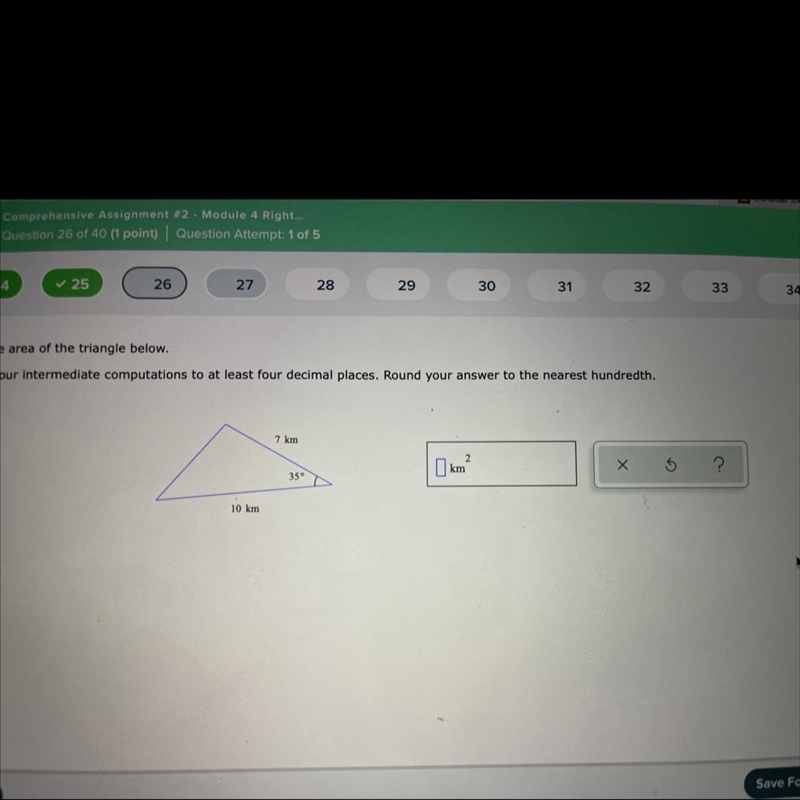 Find the area of the triangle below. Carry your intermediate computations to at least-example-1