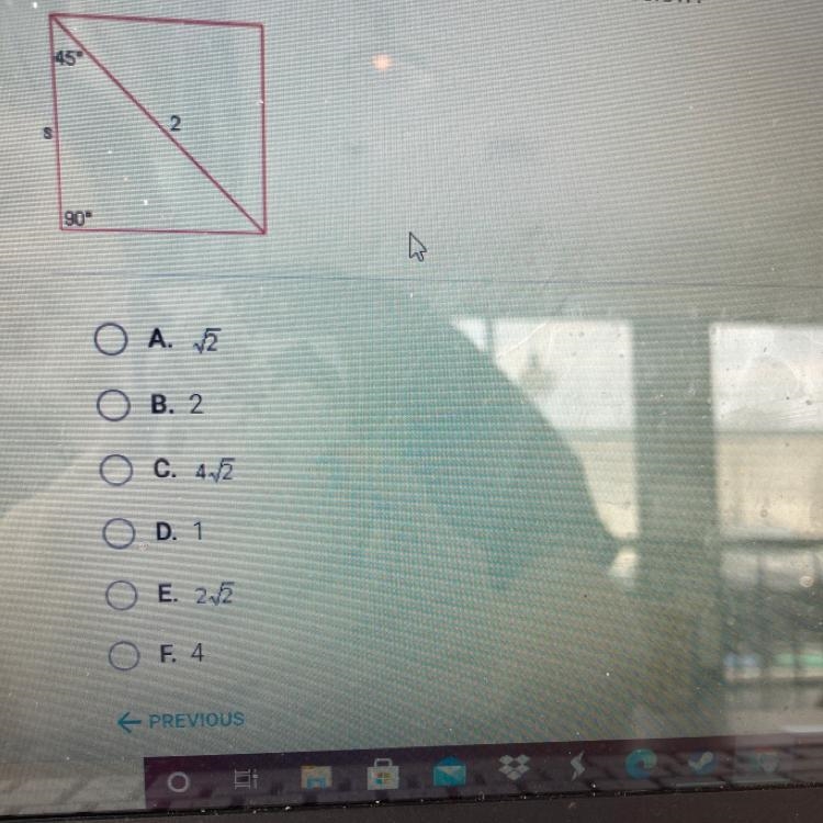 What is the length of side s of the square shown below?-example-1