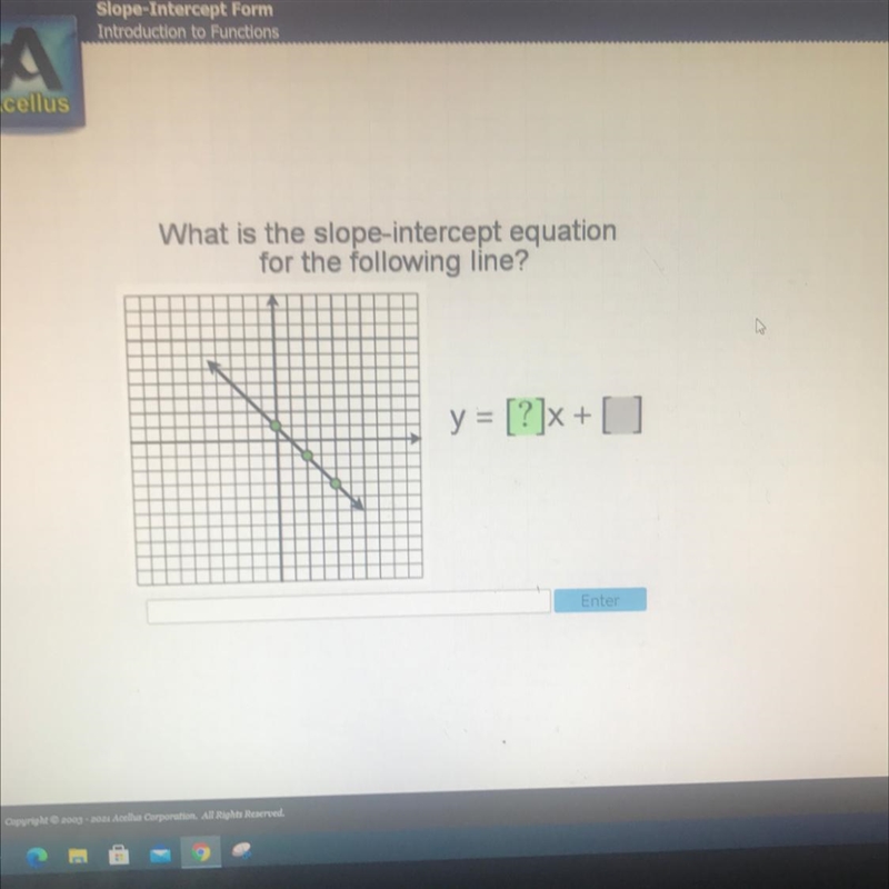 What is the slope intercept equation for the following line? ￼ (see image)-example-1