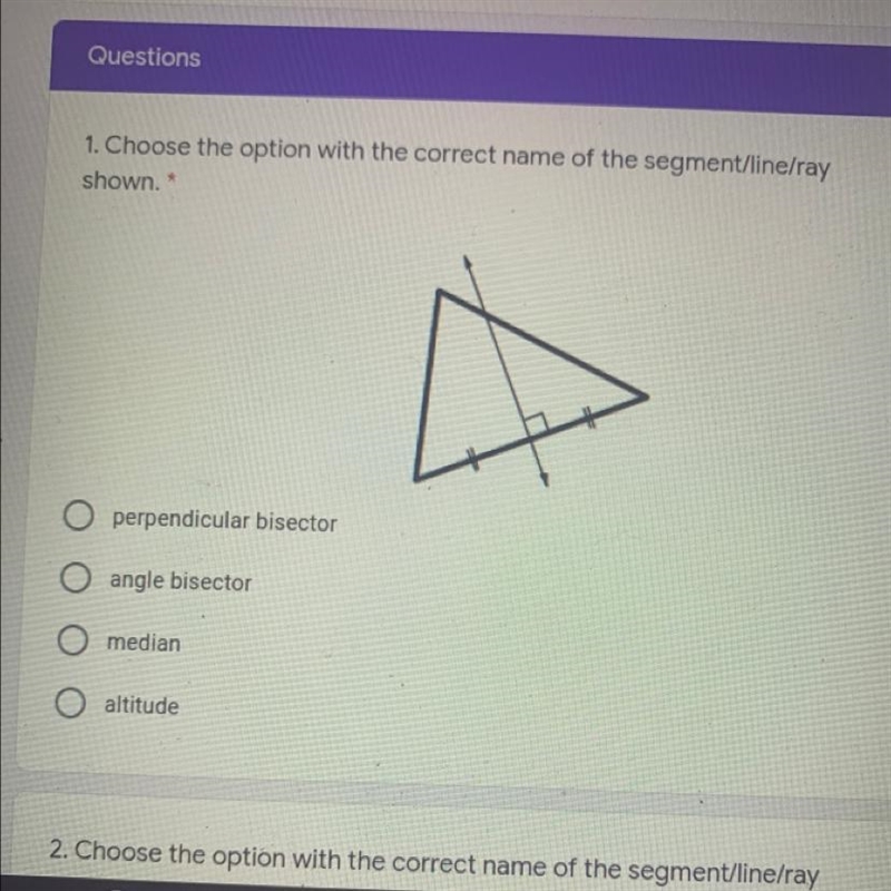 Choose the option with the correct name of segment/line/ray shown. a. perpendicular-example-1