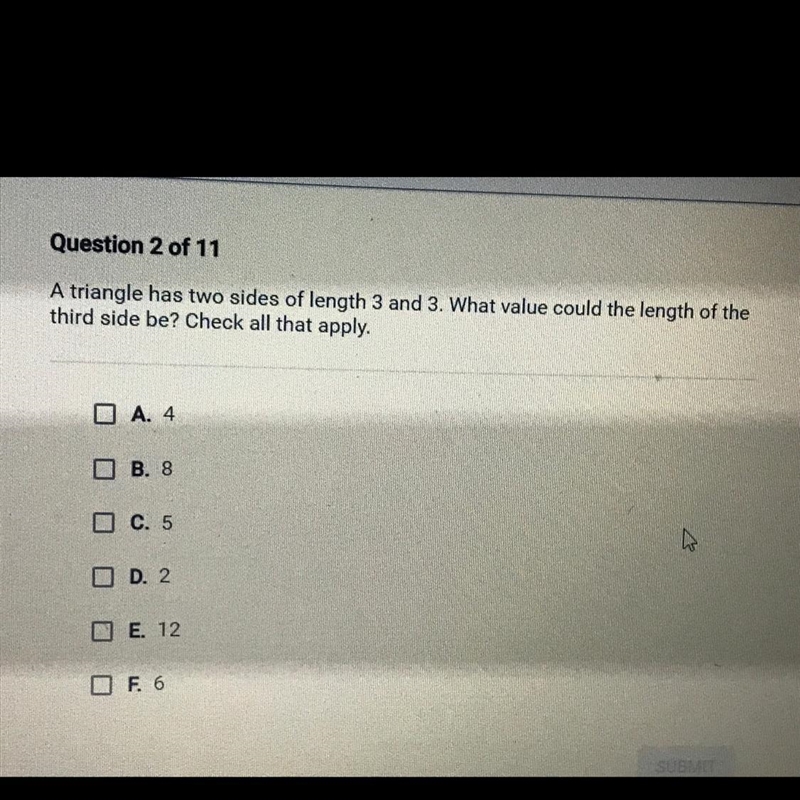 NO LINKS OR I WILL REPORT but helppp plsss A triangle has two sides of length 3 and-example-1